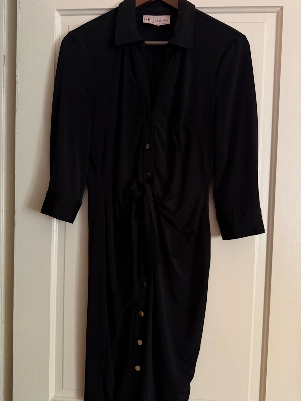 Philosophy Black Button-Front Twist-Waist Shirtdress